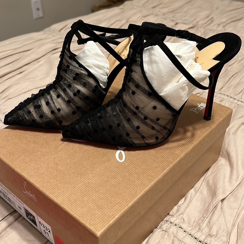 Christian Louboutin acide lace black mesh heels
